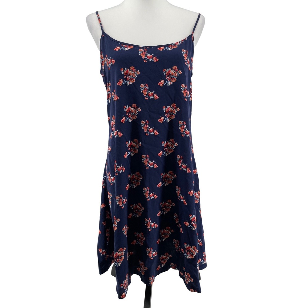 Floral Slip Dress Women Small Navy Blue Roses Romantic Country Cottage Feminine